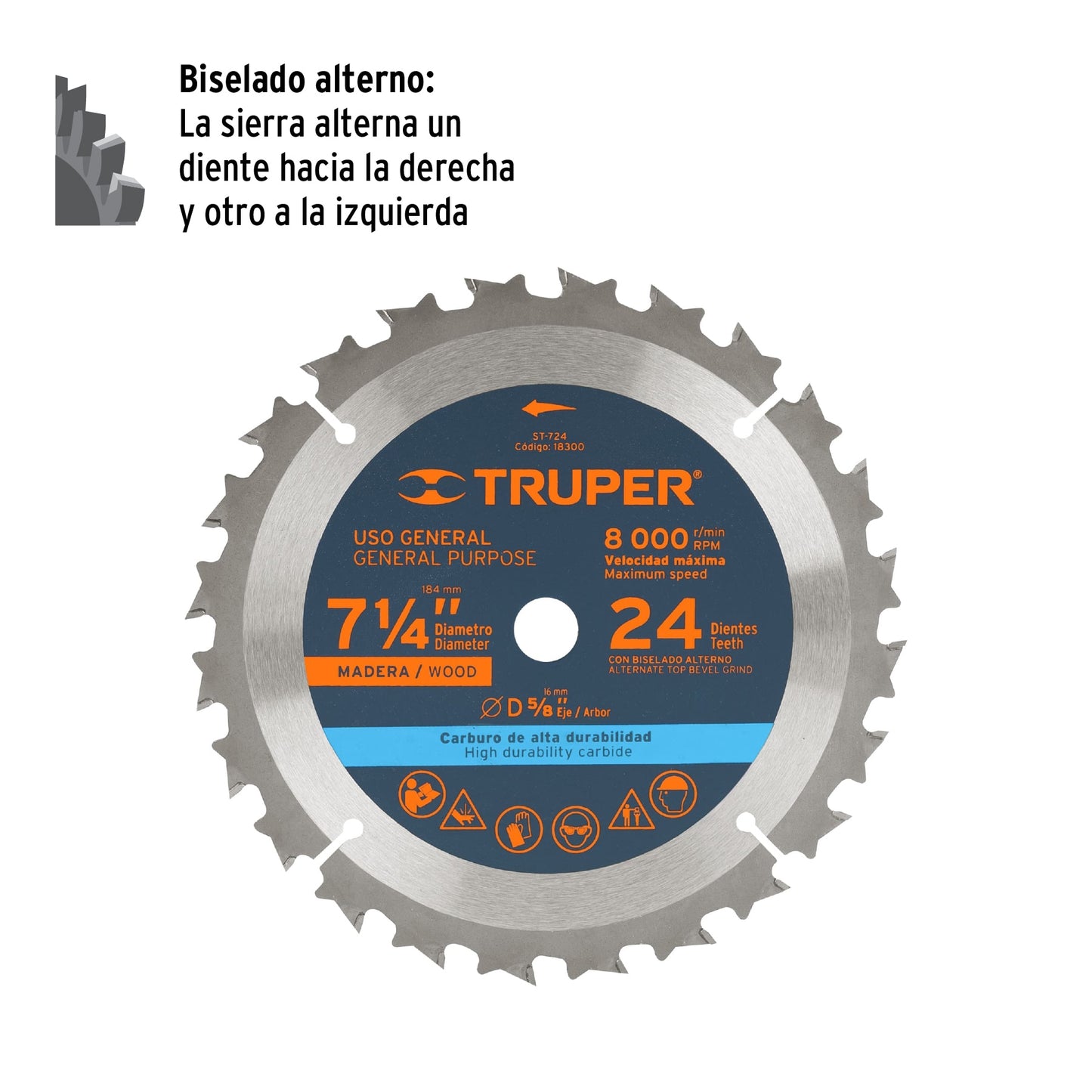 ST-724 Disco sierra p/madera 7-1/4", 24 dientes, centro 5/8"