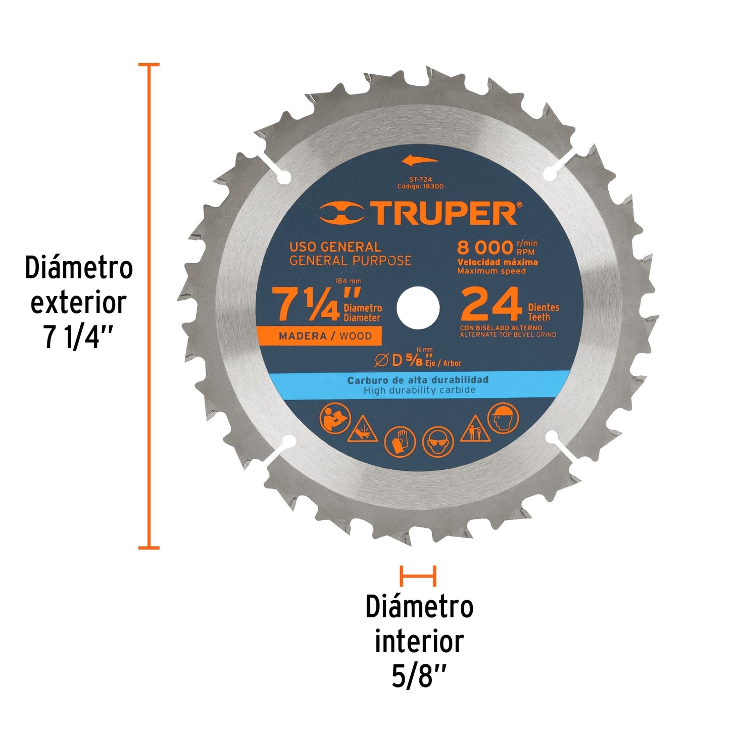 ST-724 Disco sierra p/madera 7-1/4", 24 dientes, centro 5/8"