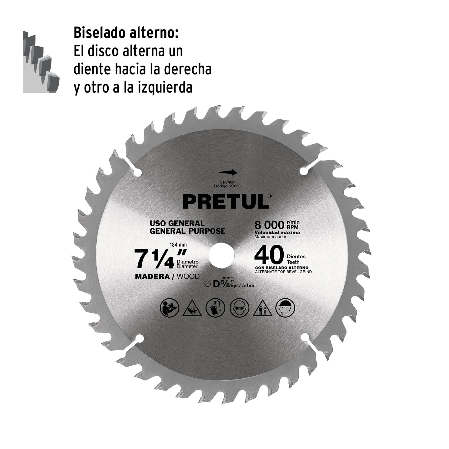 ST-740P Disco sierra p/madera 7-1/4',40 dientes ,centro 5/8', Pretul