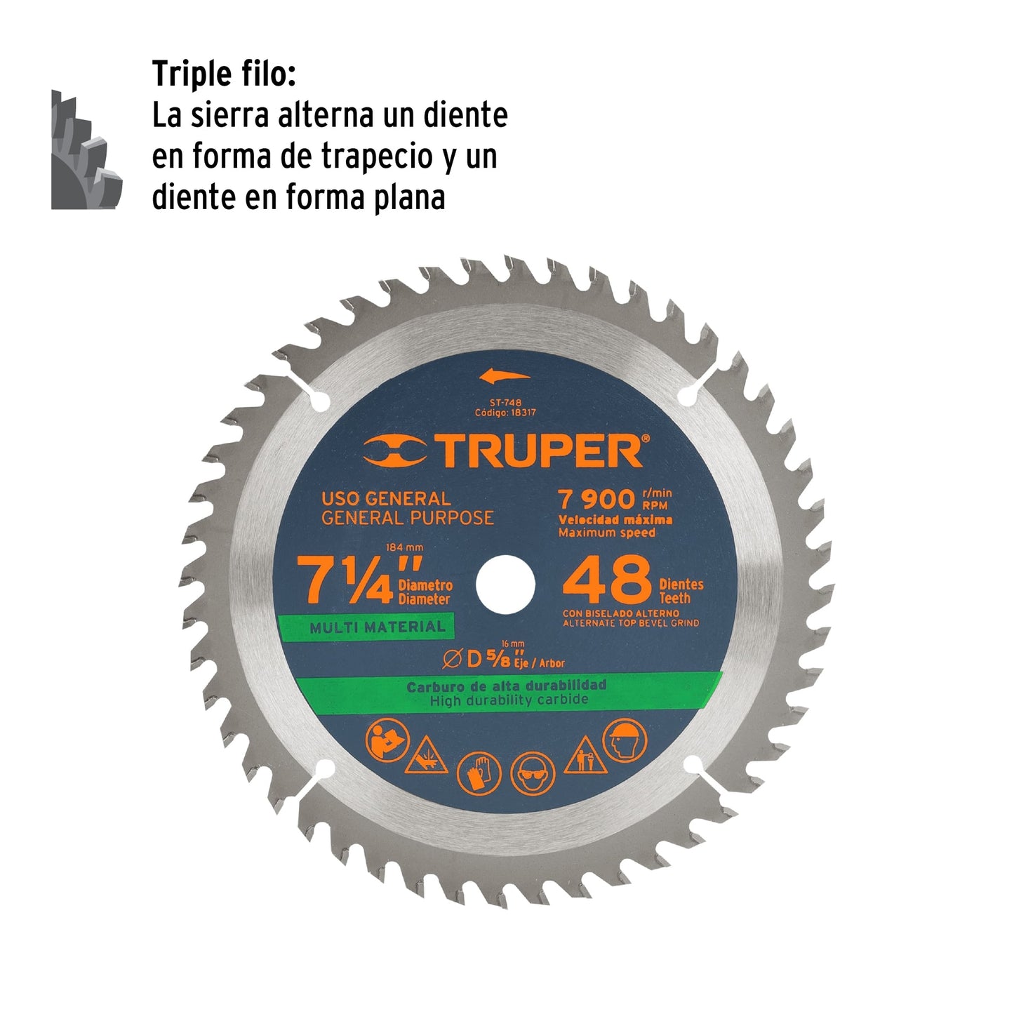 ST-748 Disco sierra p/plástico 7-1/4', 48 dientes, centro 5/8"