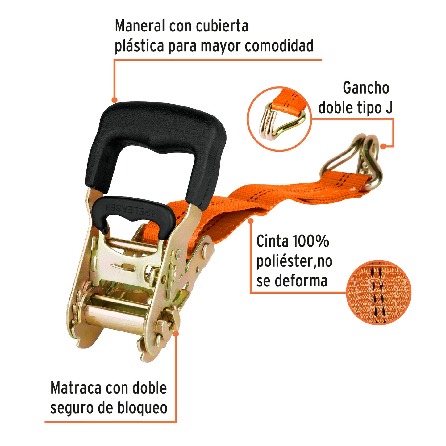 SU-2250C Eslinga con ratchet, carga máxima 2250 kg