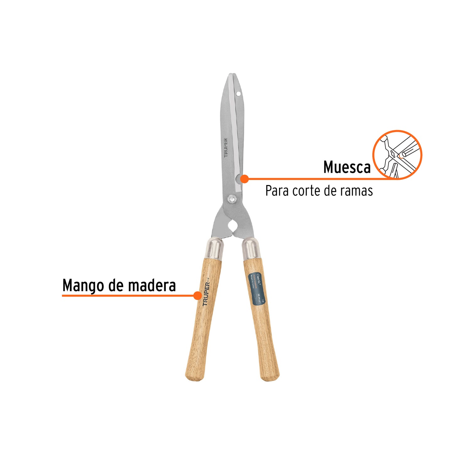 T-19 Tijera Classic ® para poda, mangos de madera, 55 cm