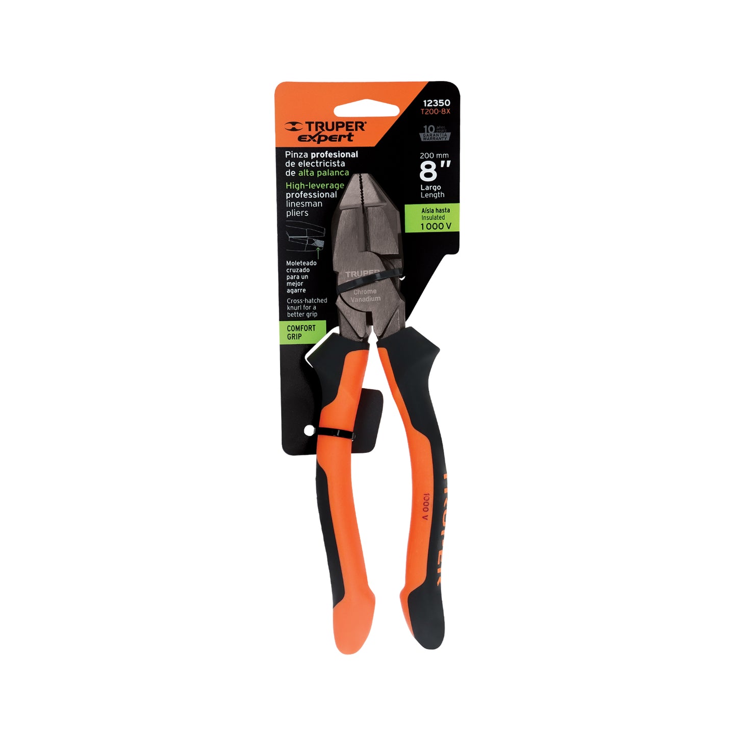 T200-8X Alicate de electricista profesionales, 8', mango comfort grip