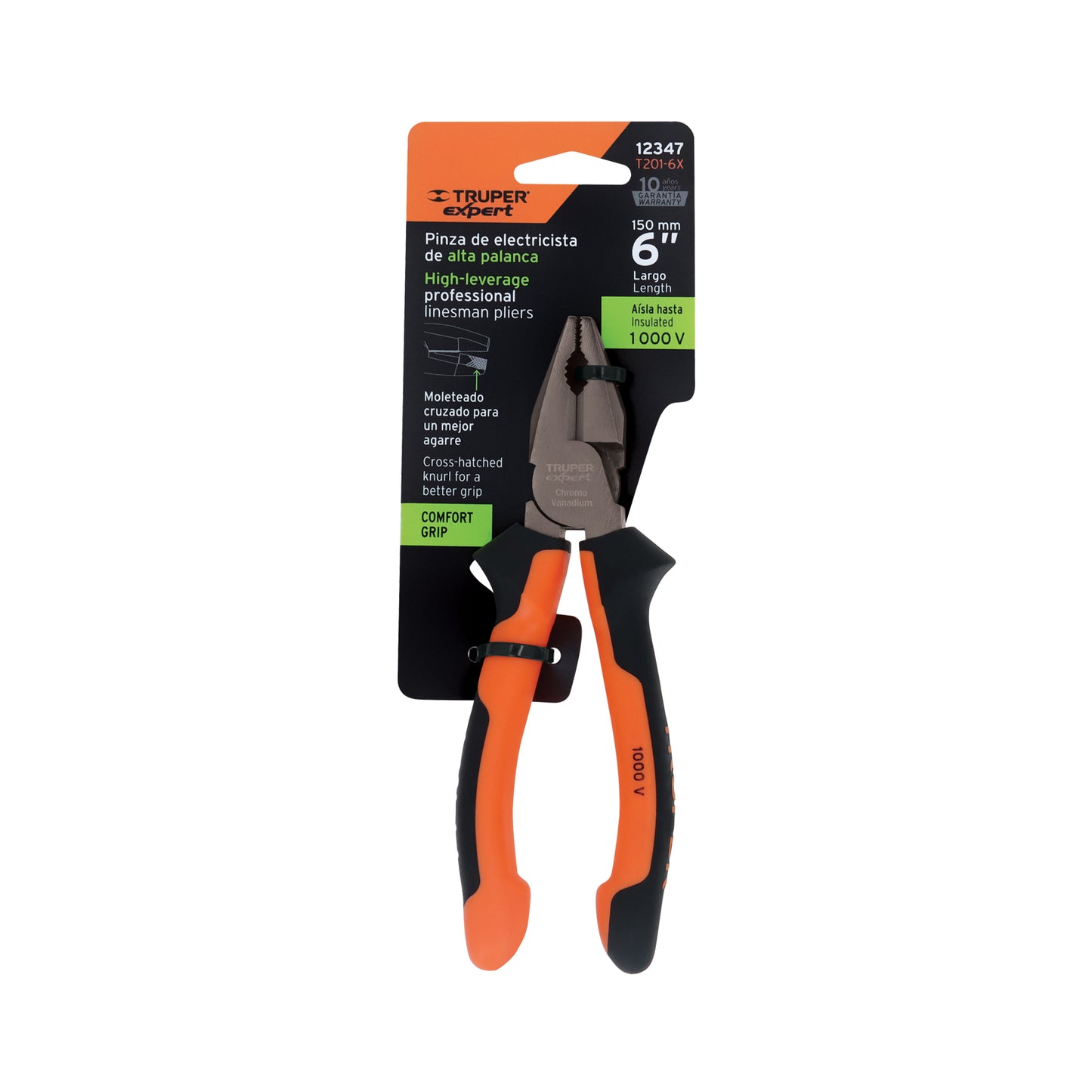 T201-6X Alicate de electricista 6",mango comfort grip