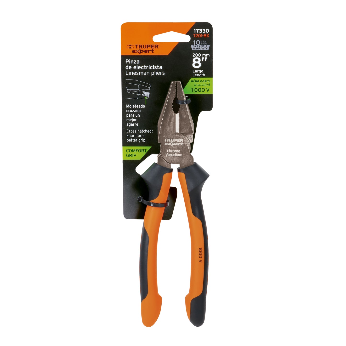 T201-8X Alicate de electricista 8",mango comfort grip