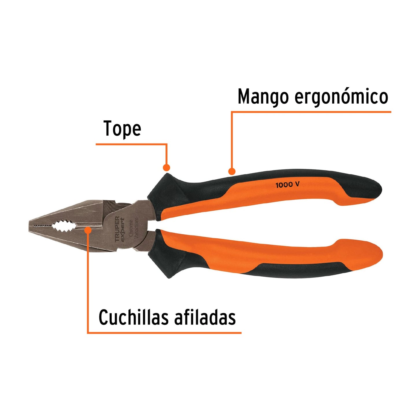 T201-8X Alicate de electricista 8",mango comfort grip