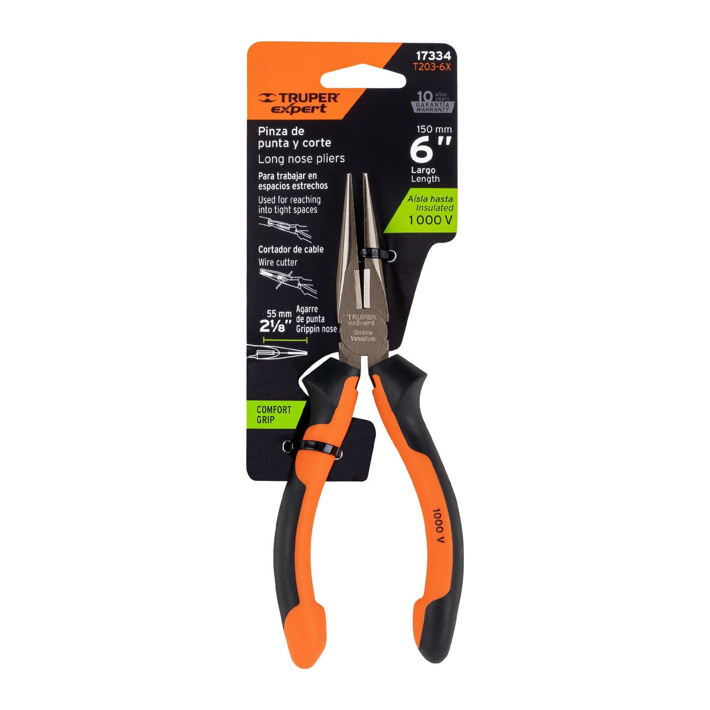 T203-6X Alicate de punta larga 6", mango comfort grip