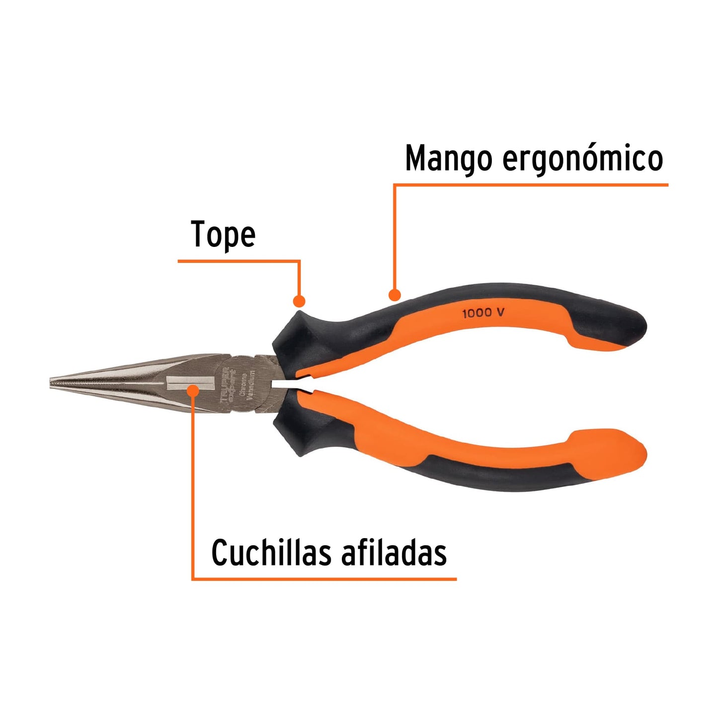 T203-6X Alicate de punta larga 6", mango comfort grip
