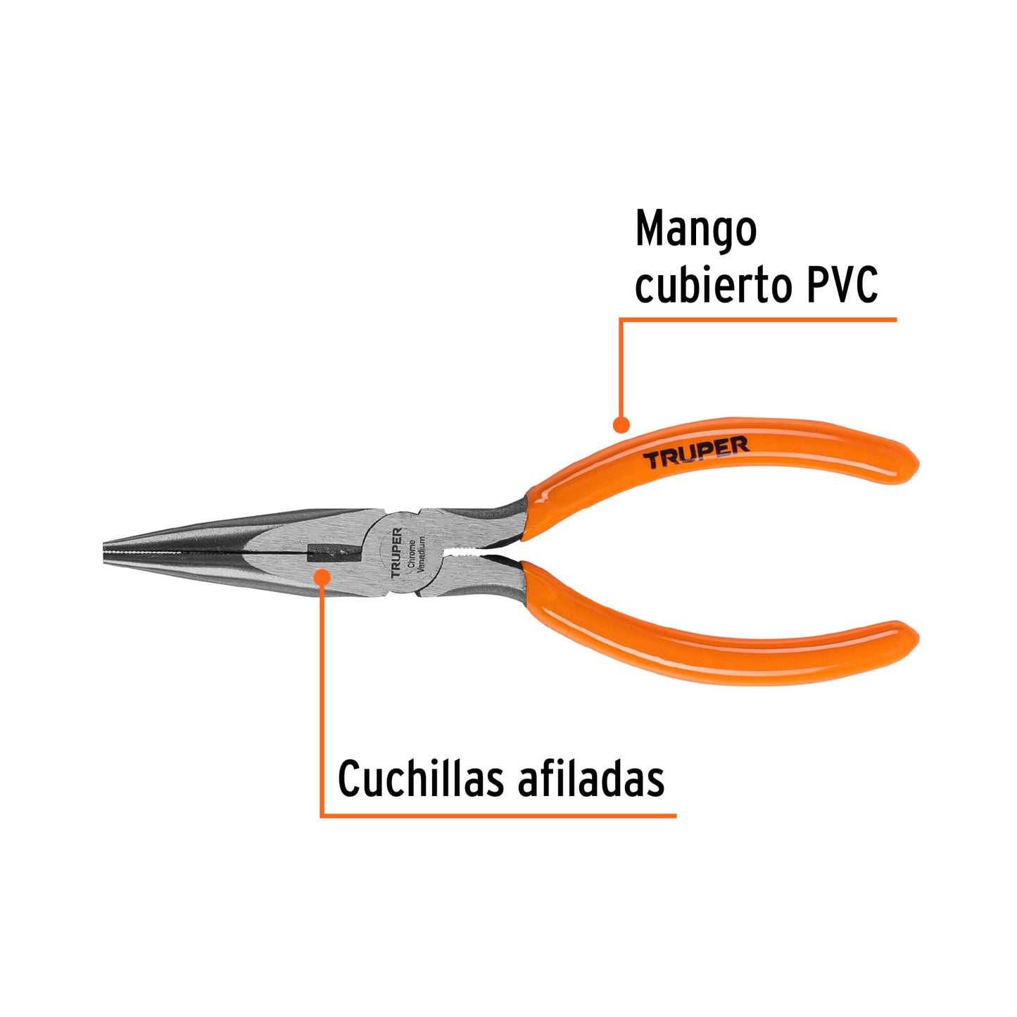 T203-6 Alicate de puntab larga 6", mango de vinil