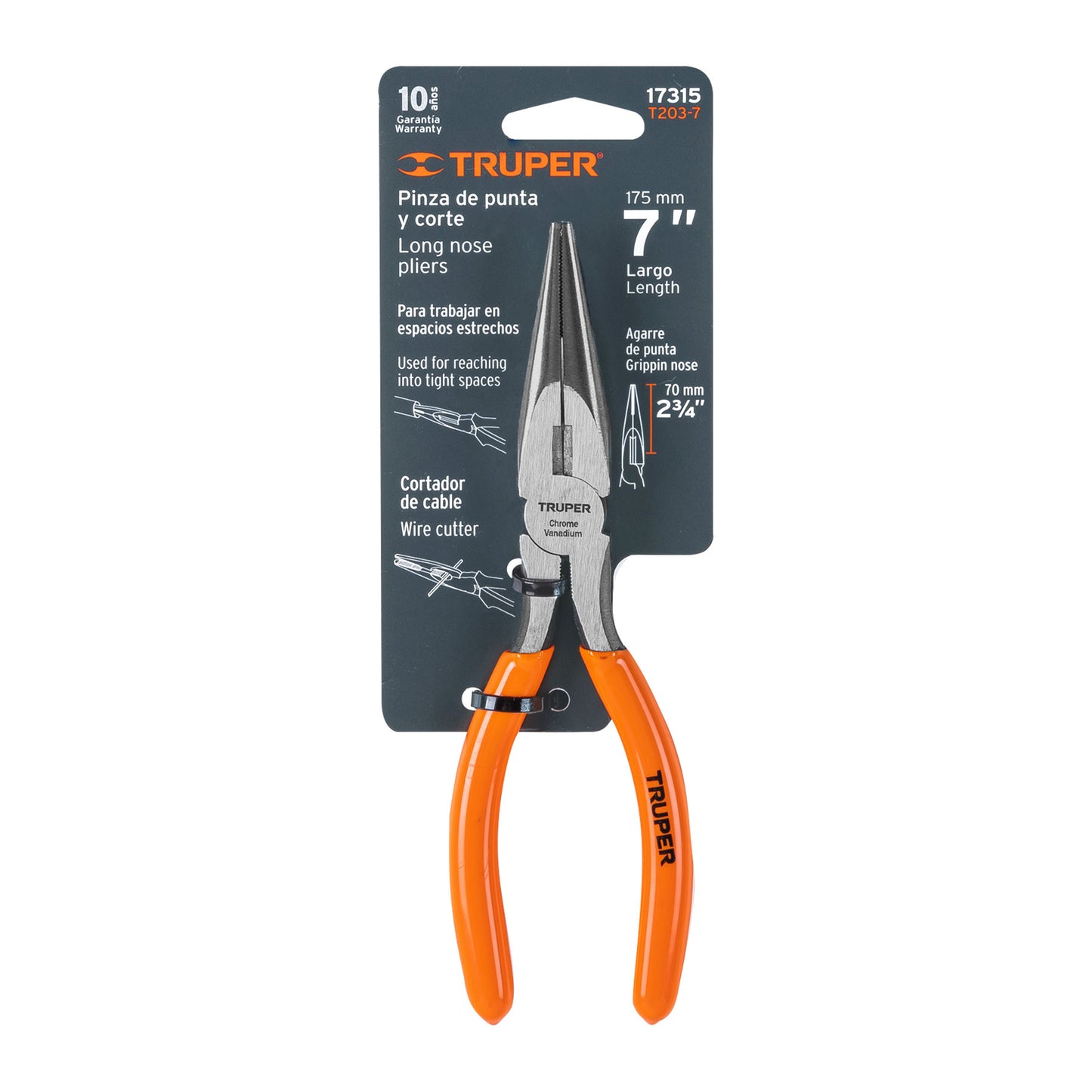 T203-7 Alicate de puntab larga 7", mango de vinil