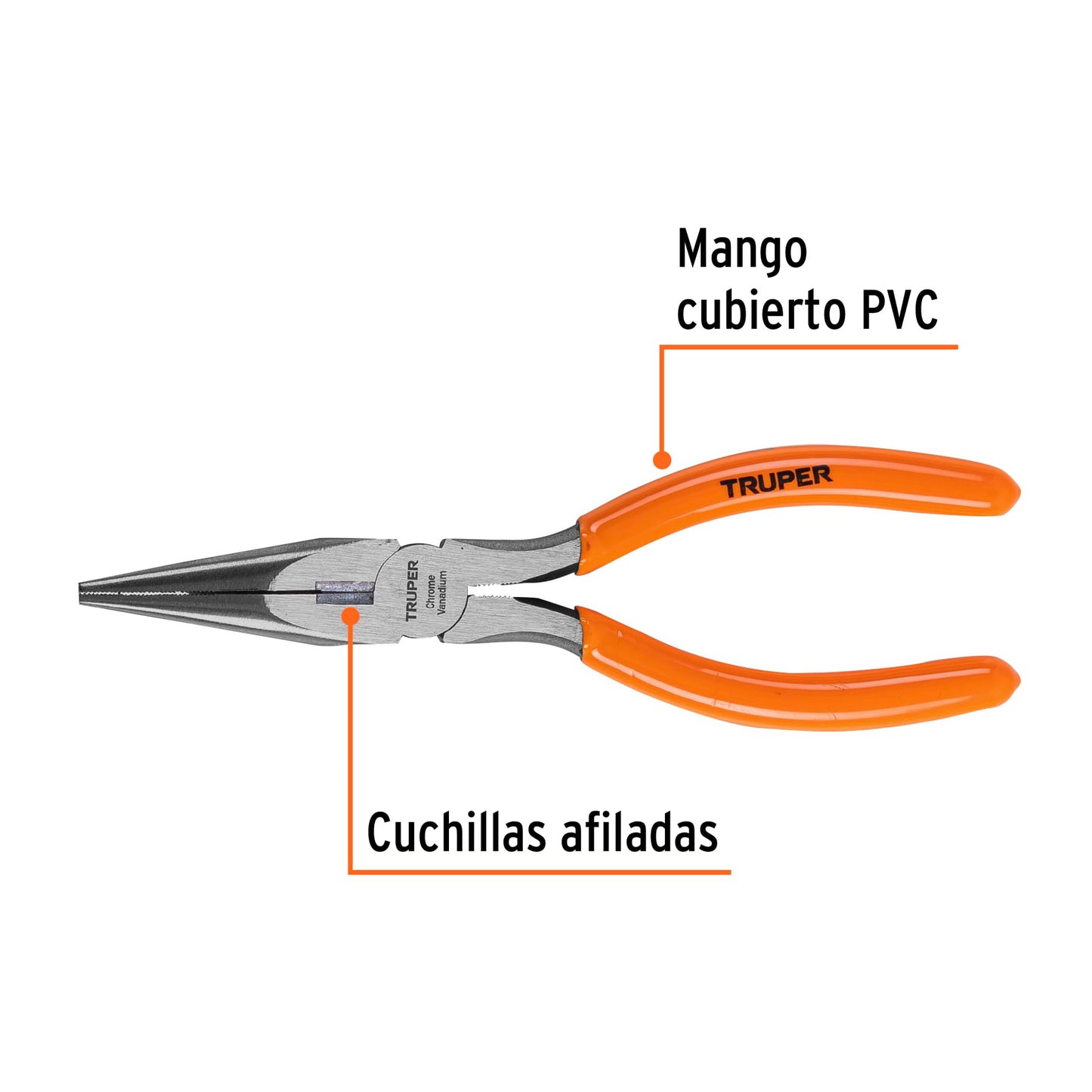 T203-7 Alicate de puntab larga 7", mango de vinil