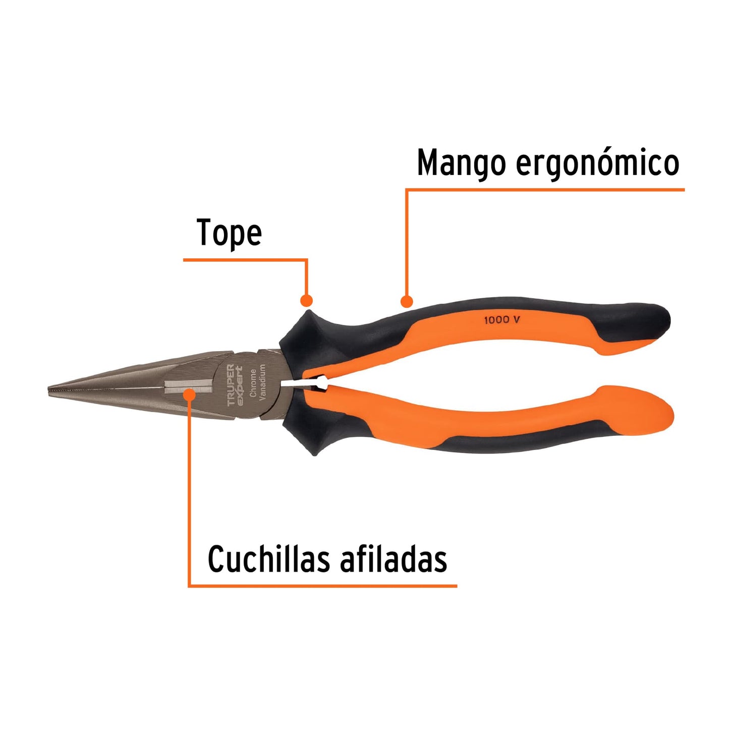 T203-8X Alicate de punta larga 8", mango comfort grip