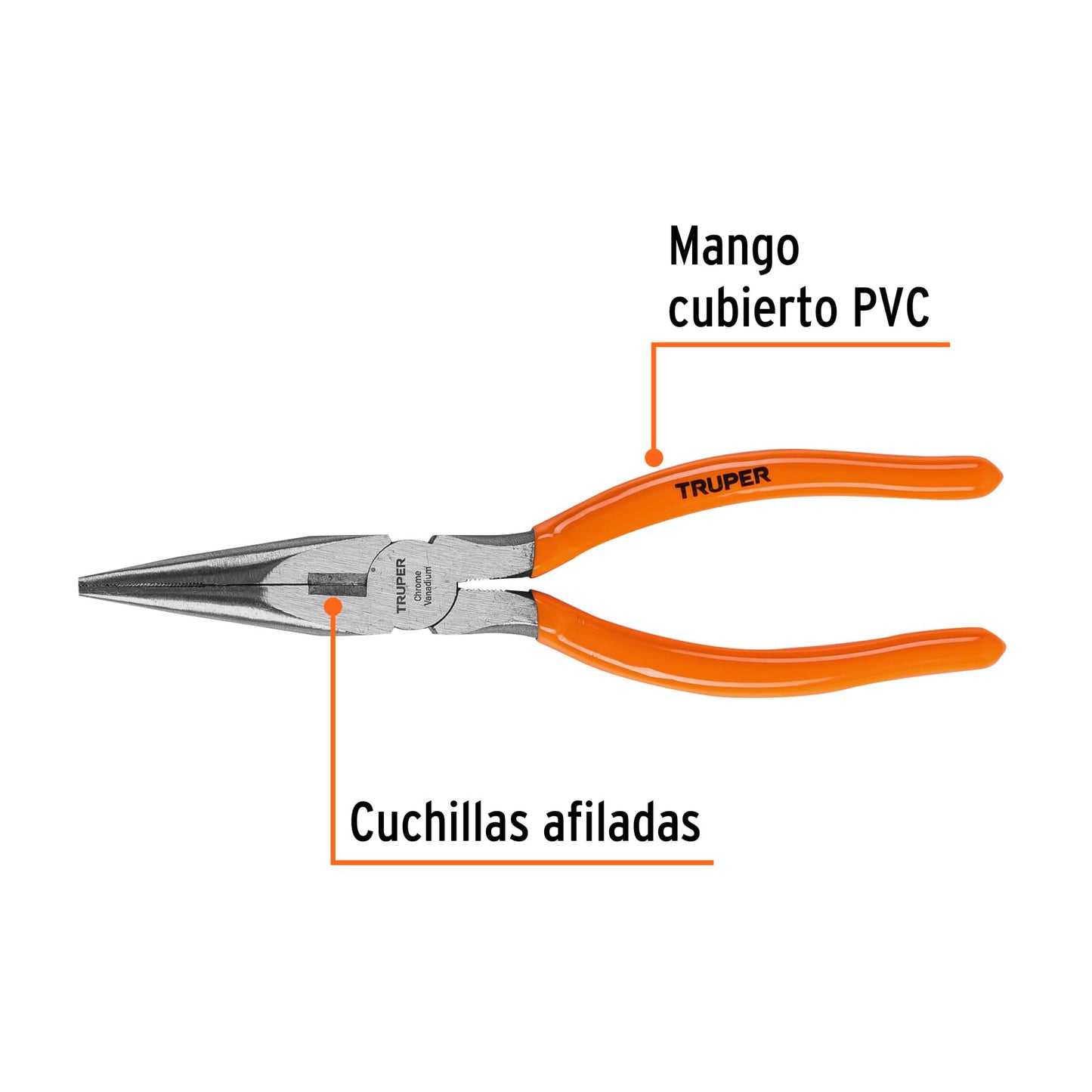 T203-8 Alicate de puntab larga 8", mango de vinil