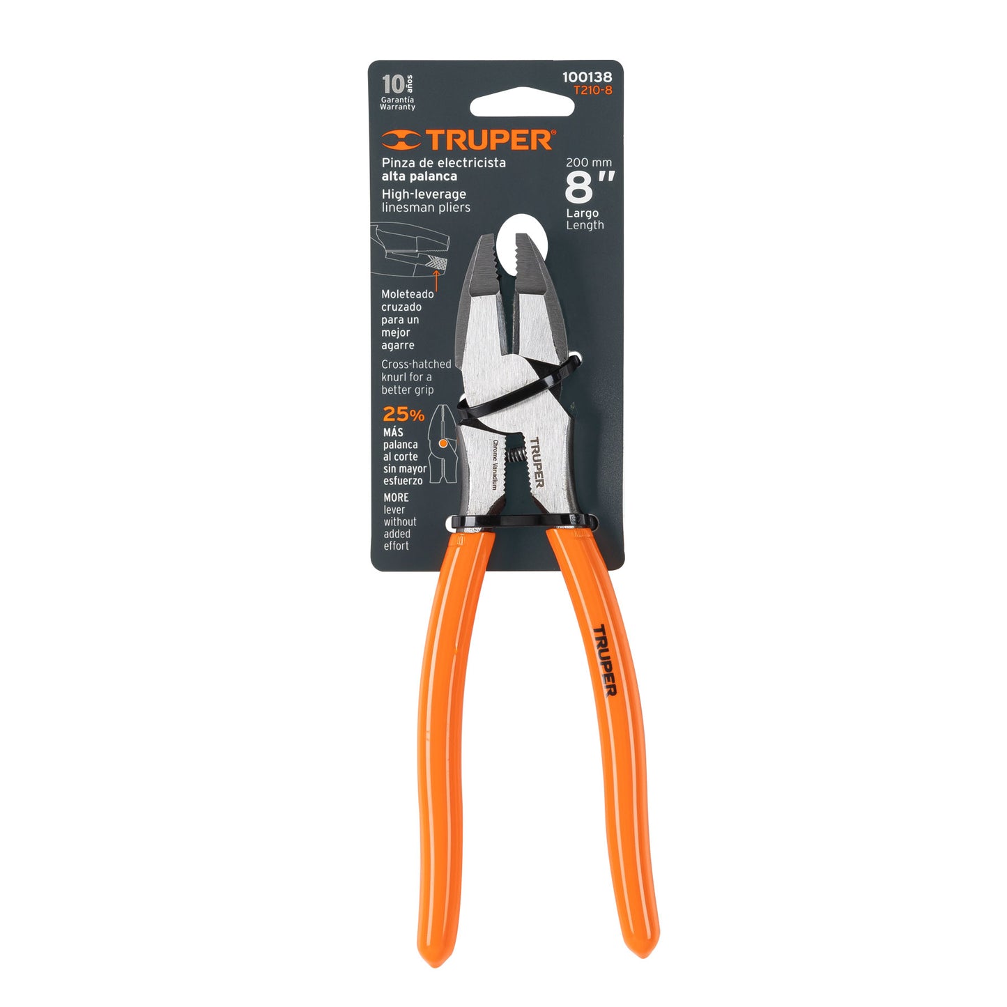 T210-8 Alicate profesional p/electricista 8', alta palanca, mango PVC