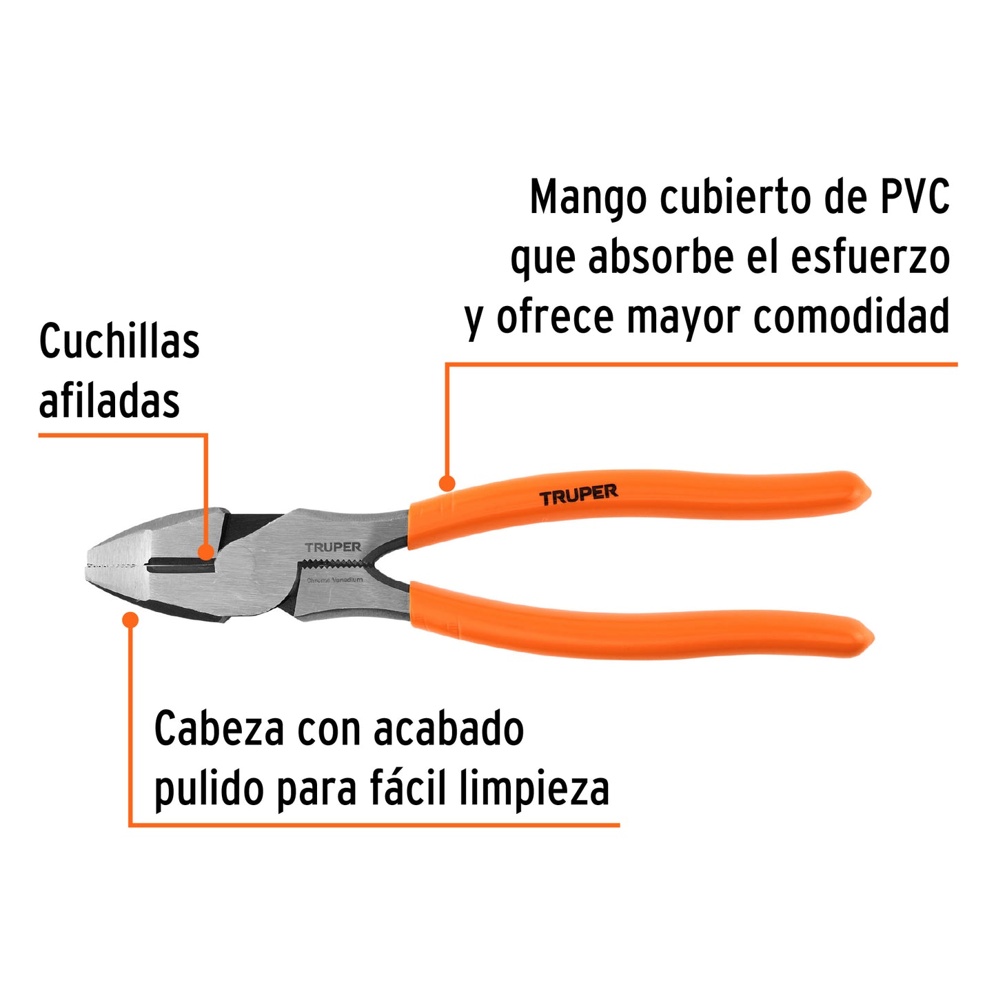 T210-8 Alicate profesional p/electricista 8', alta palanca, mango PVC