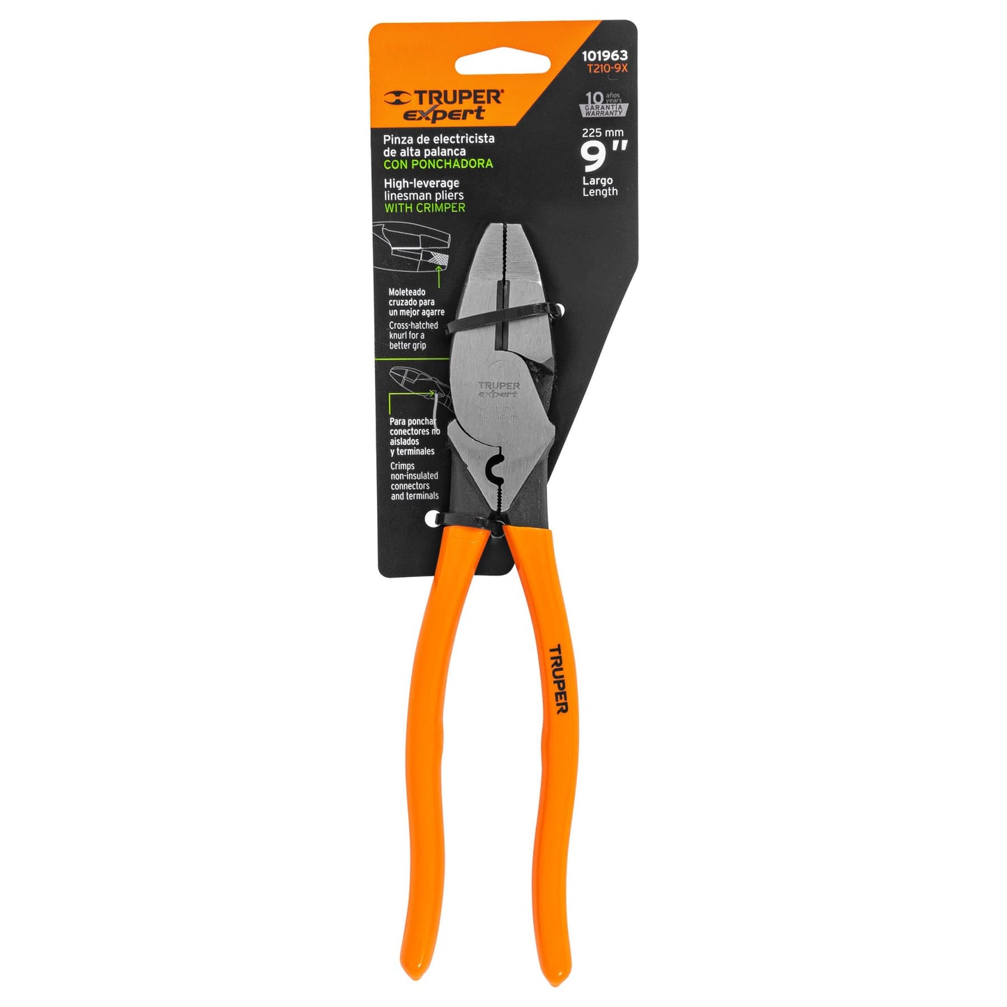 T210-9X Alicate para electricista 9' con ponchadora de terminales, Expert