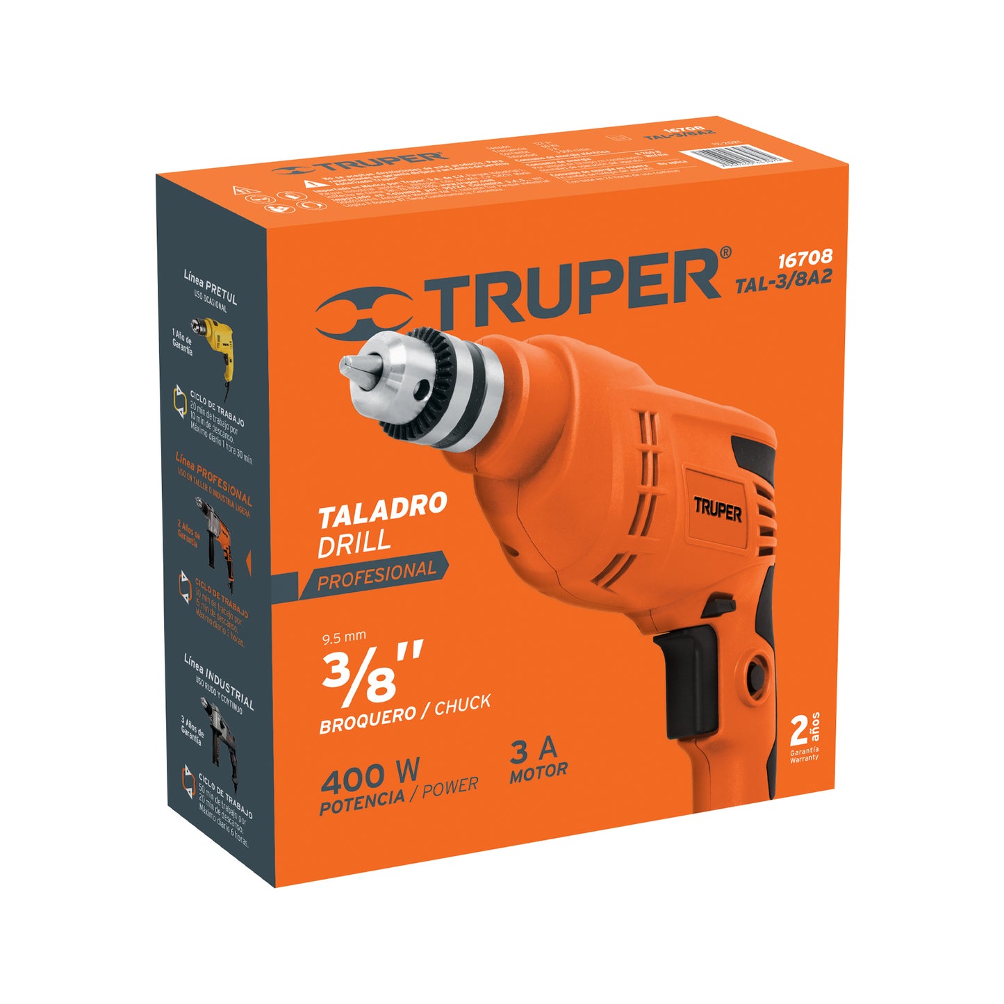 TAL-3/8A2 Taladro, 3/8' profesional, 380 W