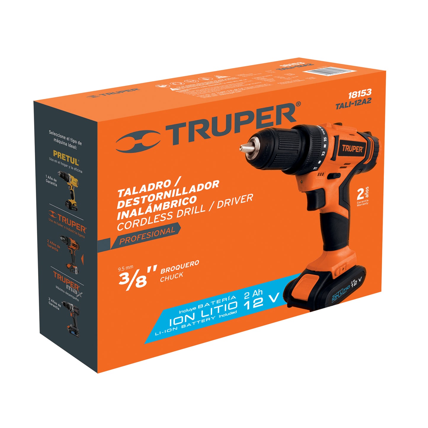 TALI-12A2 Taladro inalámbrico, batería ion litio, 12 V, 3/8"