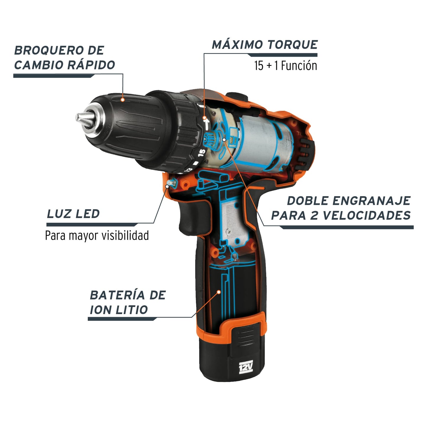 TALI-12AC Taladro inalámbrico compacto batería ion litio 12 V, 3/8"