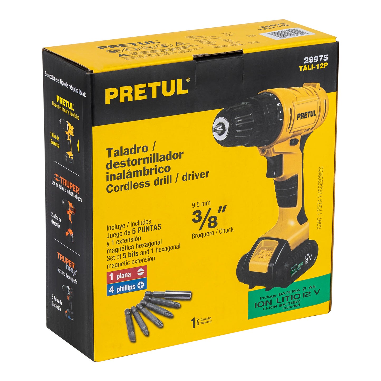 TALI-12P Taladro inalámbrico, batería ion litio 12 V Pretul