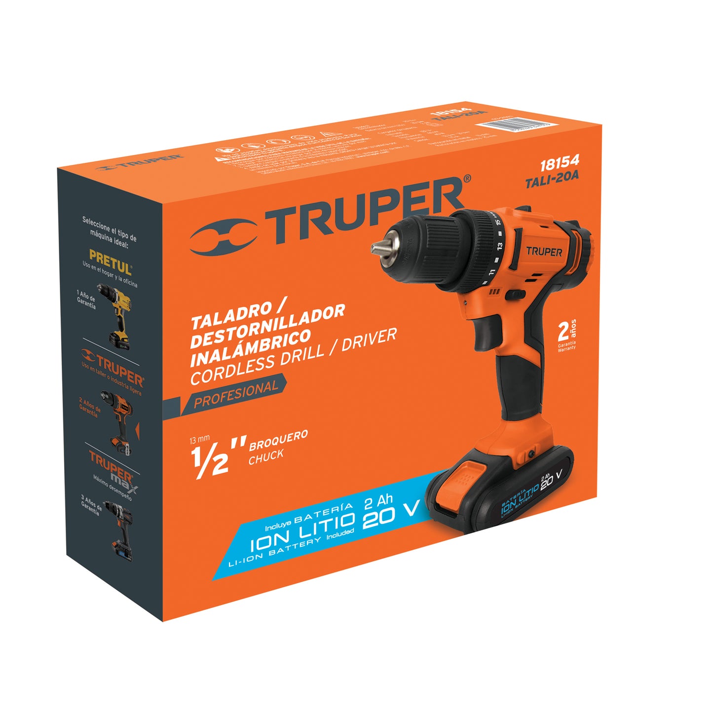 TALI-18A2 Taladro inalámbrico, batería ion litio 18 V, 1/2"