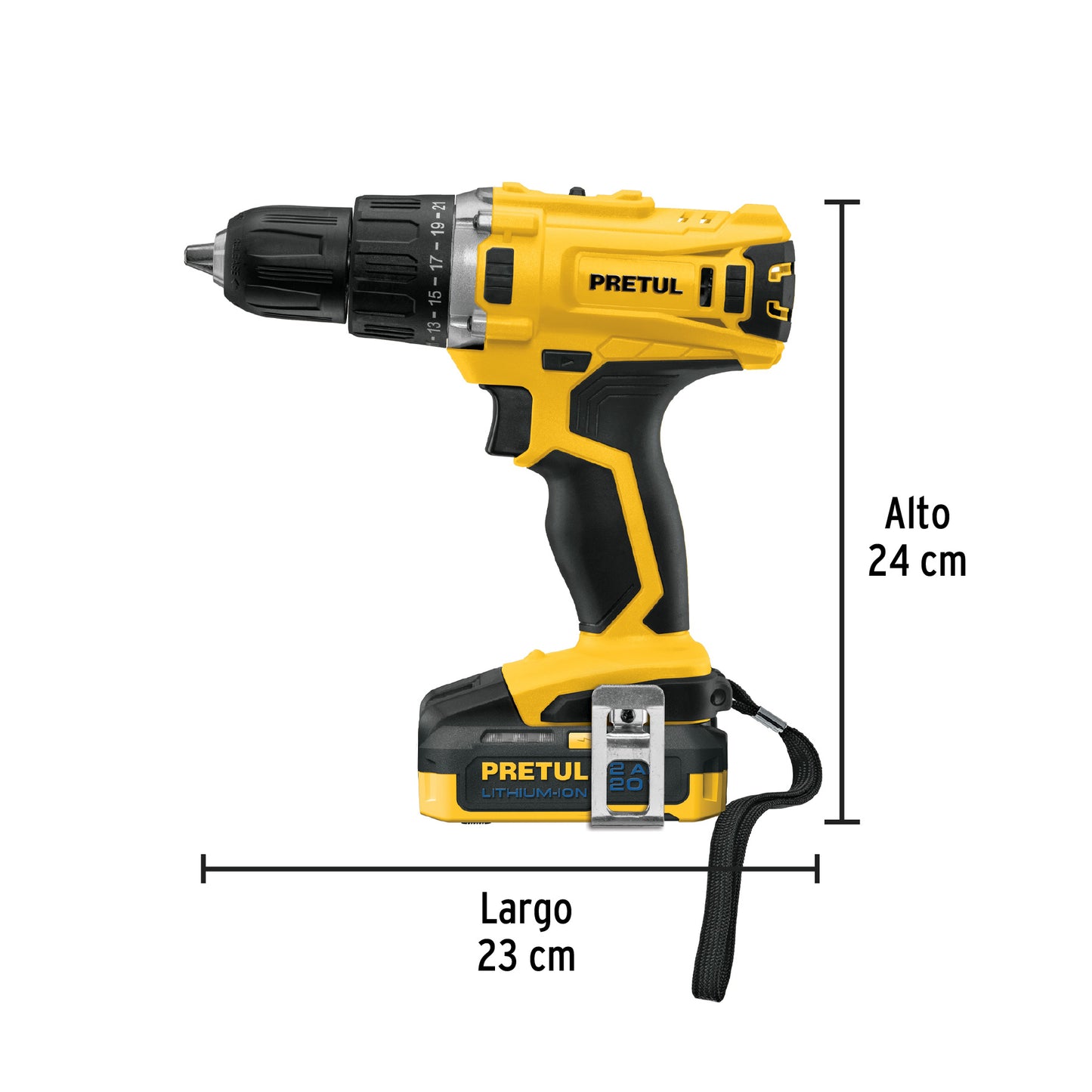 TALI-20P2 Taladro inalámbrico 1/2", batería ion litio 20 V, Pretul
