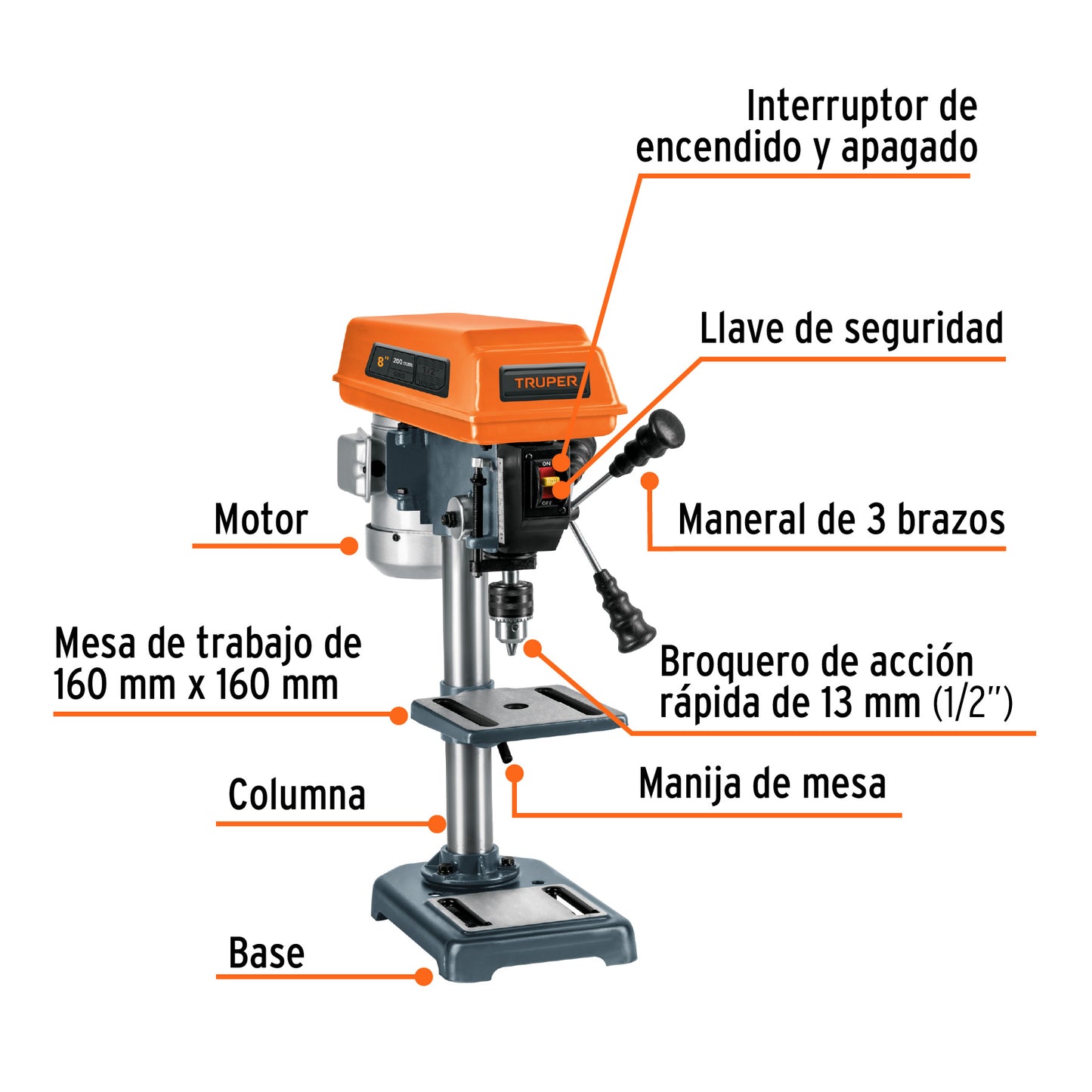 TAPI-8 Taladro de banco 1/2 x 8'