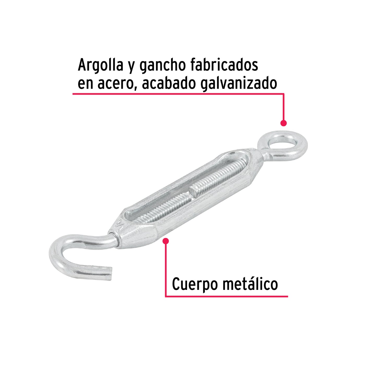TEN-1/4A Tensor zinc, 1/4', gancho-argolla
