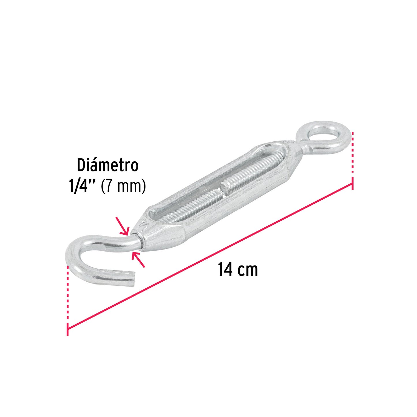 TEN-1/4A Tensor zinc, 1/4', gancho-argolla