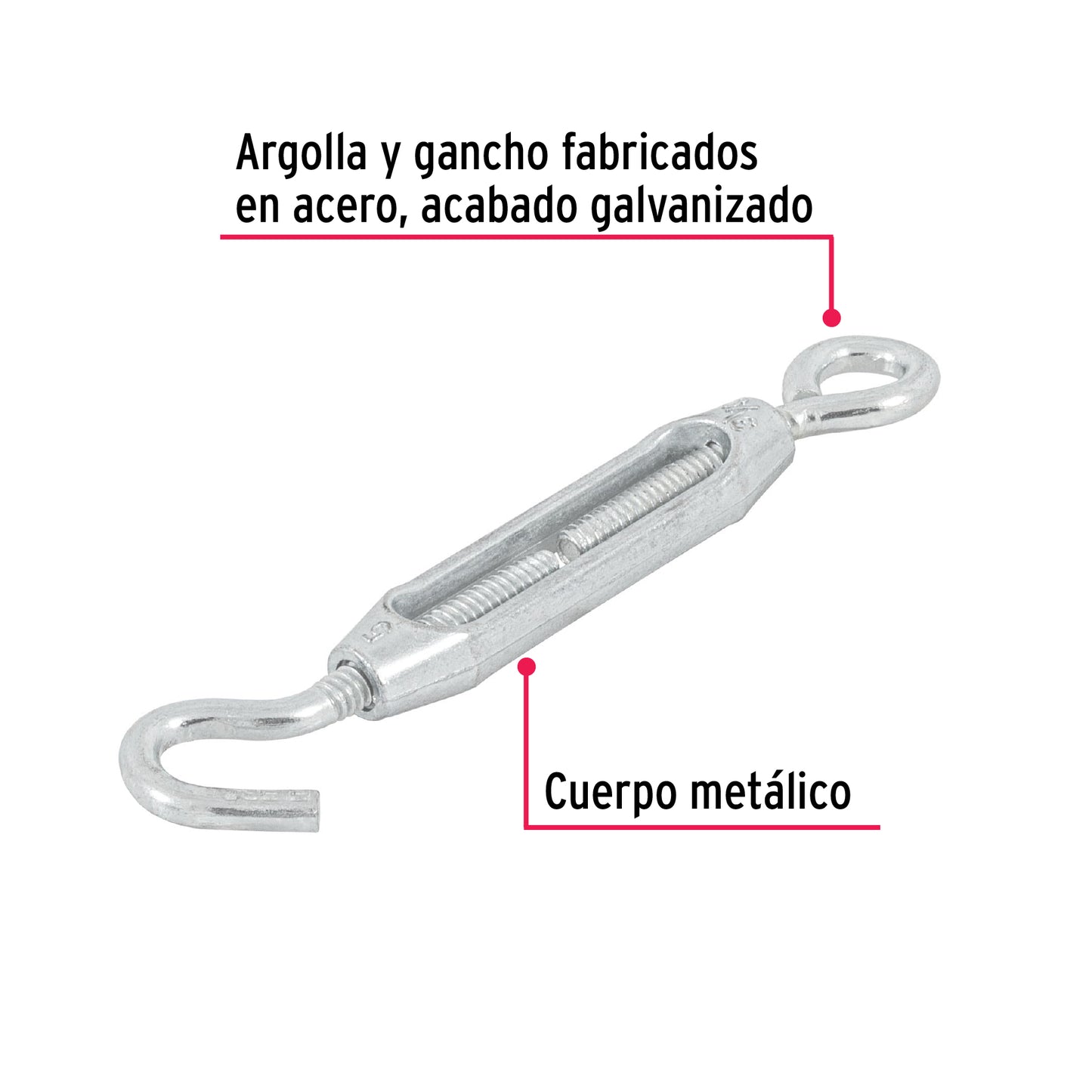 TEN-3/16A Tensor zinc, 3/16', gancho-argolla