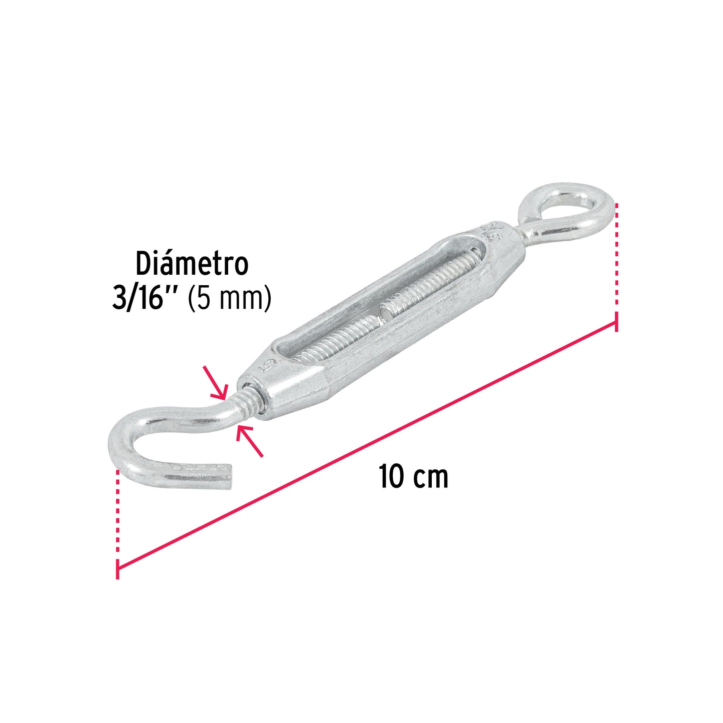 TEN-3/16A Tensor zinc, 3/16', gancho-argolla