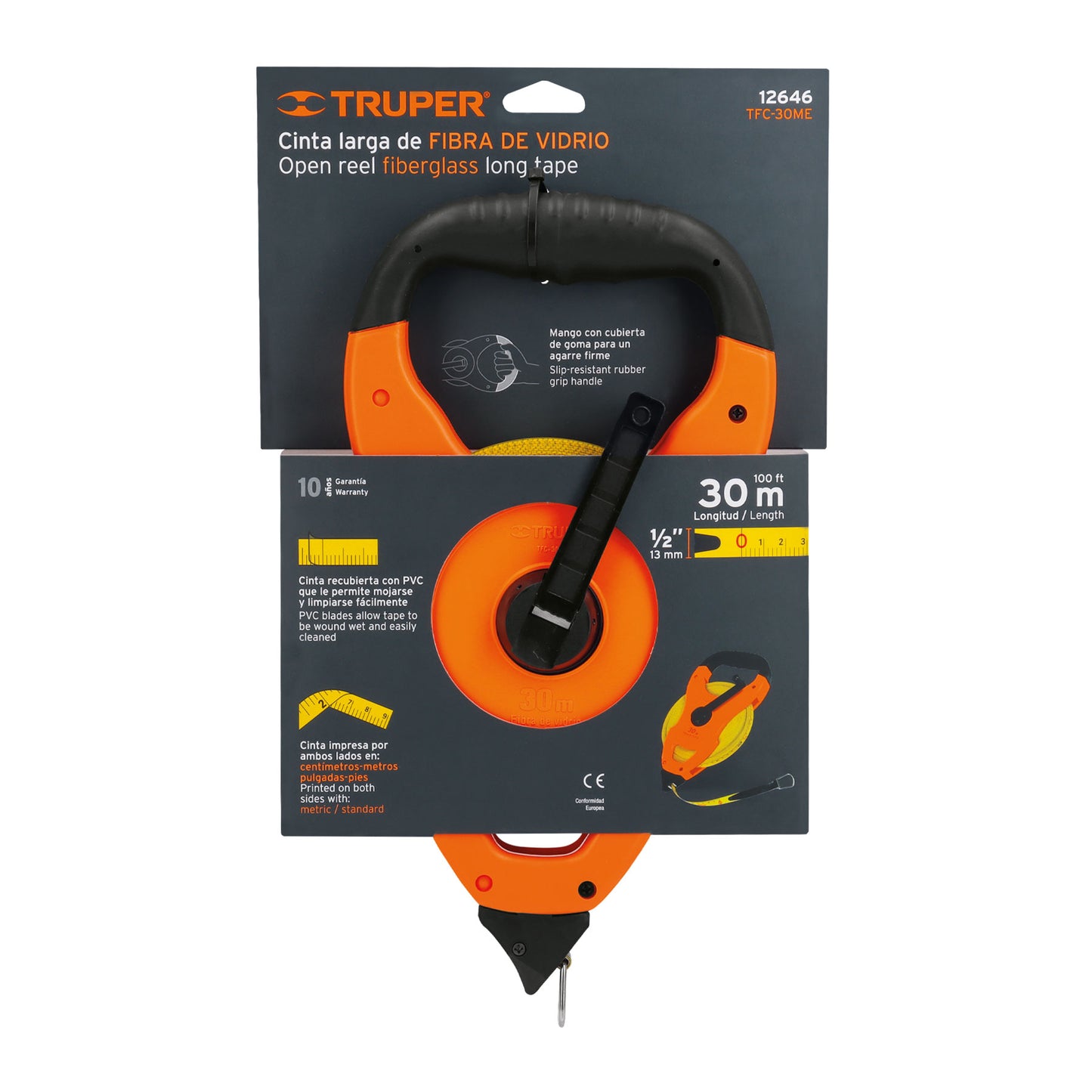 TFC-30ME Cinta métrica fibra de vidrio, tipo cruceta, 30 m, metálica