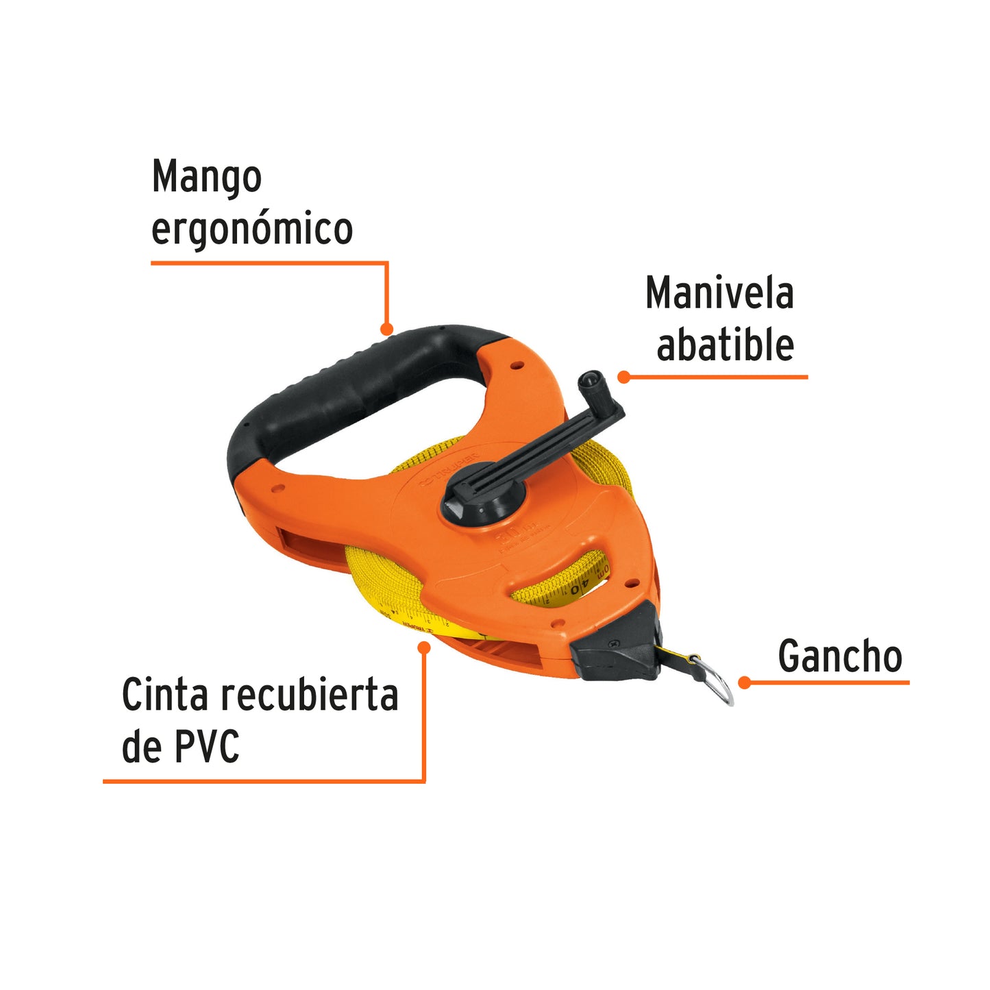 TFC-30ME Cinta métrica fibra de vidrio, tipo cruceta, 30 m, metálica
