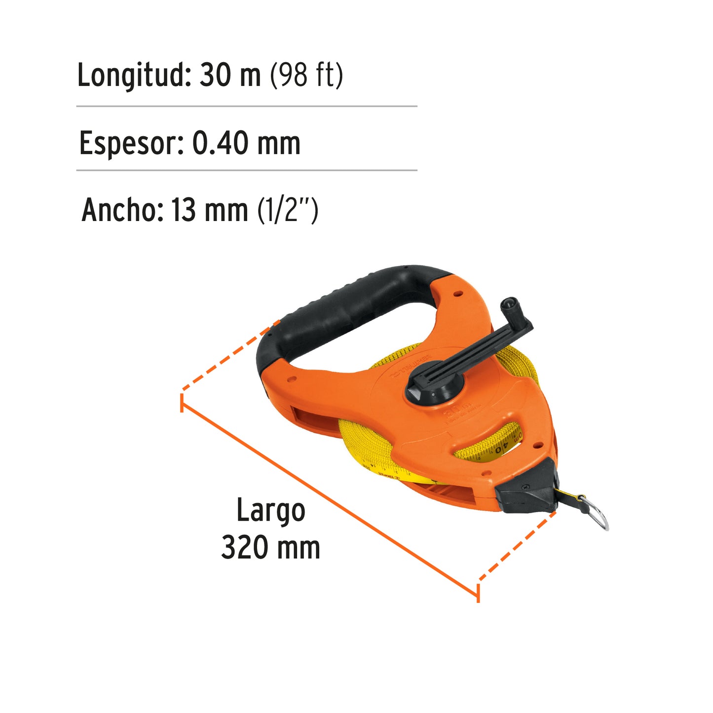 TFC-30ME Cinta métrica fibra de vidrio, tipo cruceta, 30 m, metálica