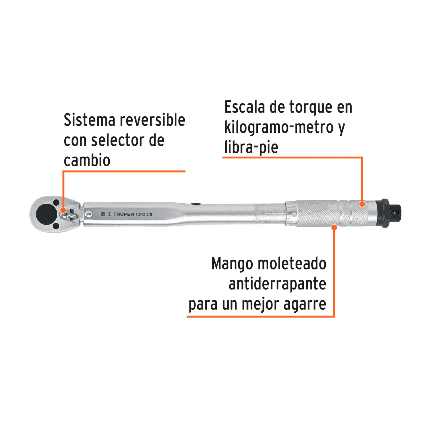 TORQ-3/8 Torquímetro de trueno, dos lecturas, para dados cuadro 3/8"
