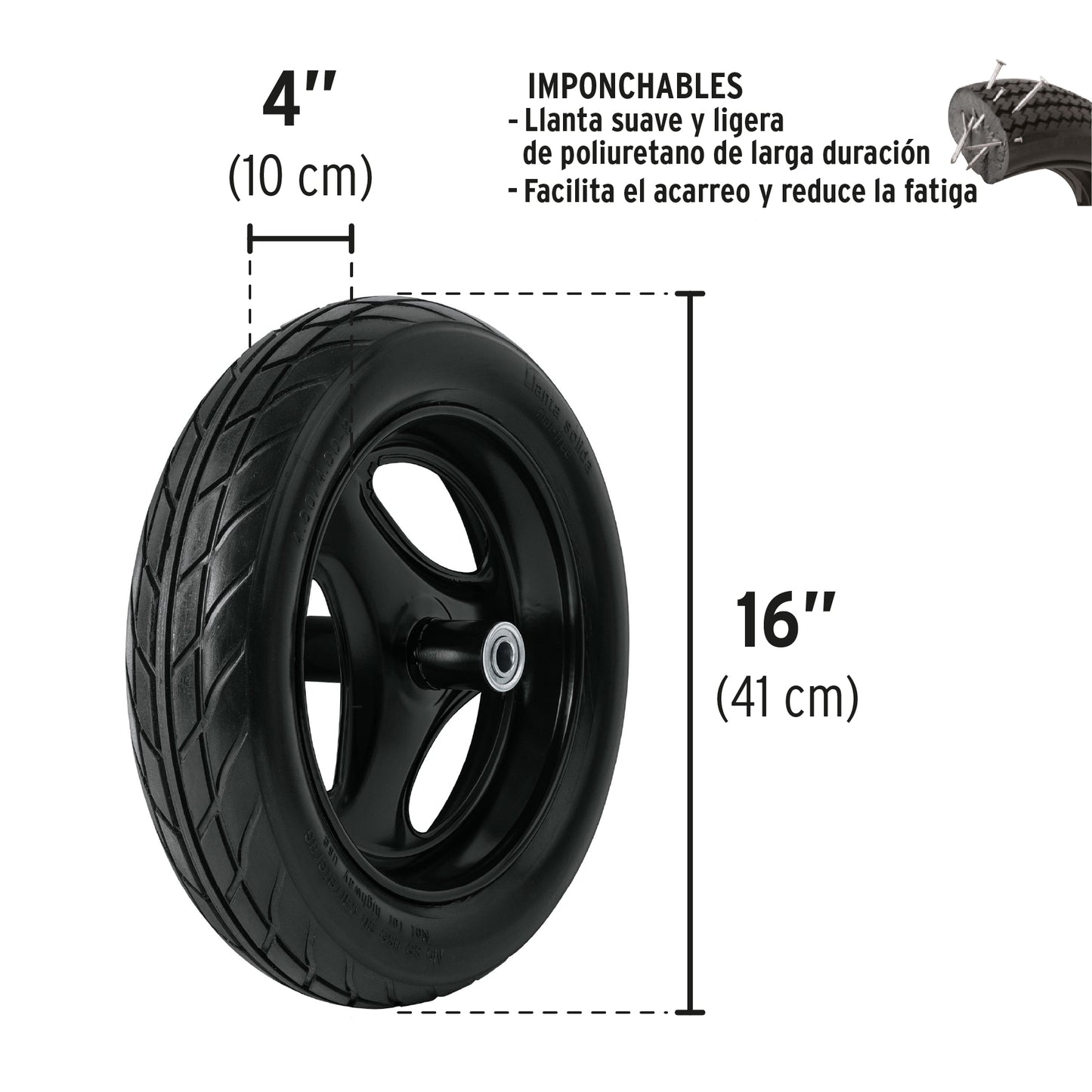 TP-6FF-CO Carretilla 6ft3, platón plástico, mgos/madera 1-3/4", rueda antipinchazo