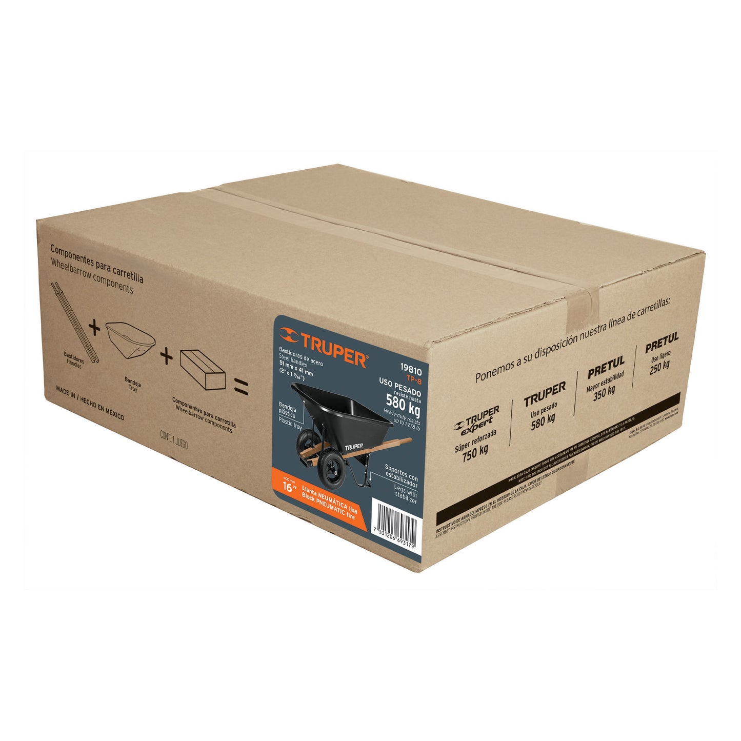 TP-8 Carr Plastica 8ft3, Llanta ND 16', Mango Madera 41x51mm
