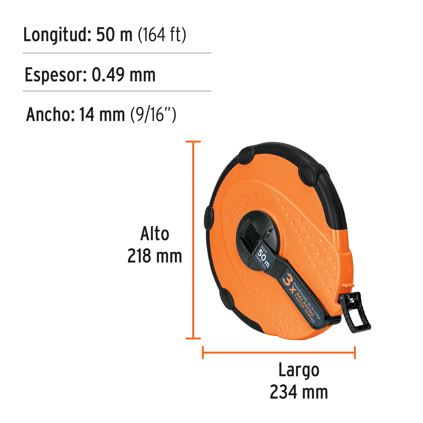 TP50ME Cinta métrica fibra de vidrio, carcasa plástica, 50 m