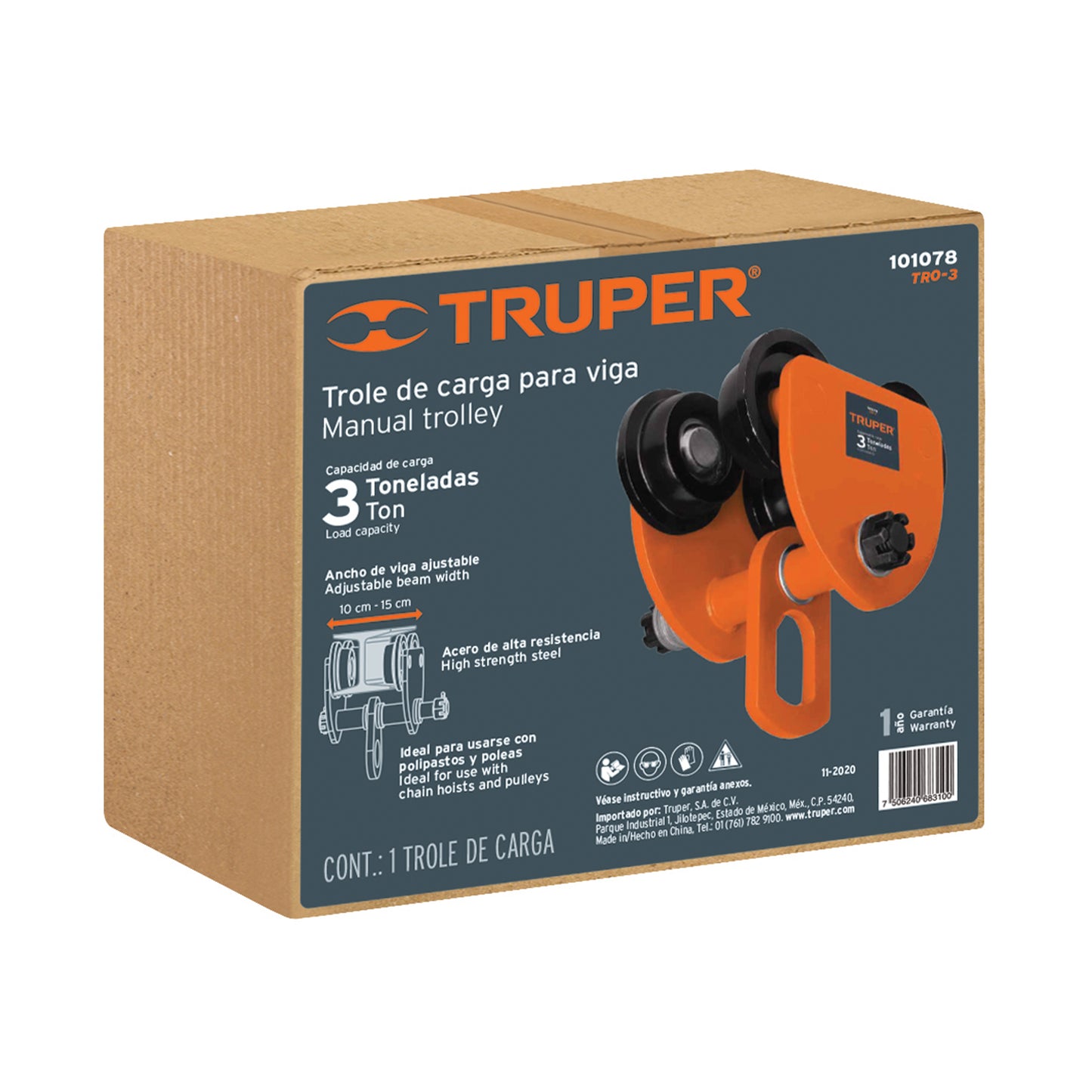 TRO-3 Trole de carga para vigas IPS e IPR, ajustable, 3 Ton