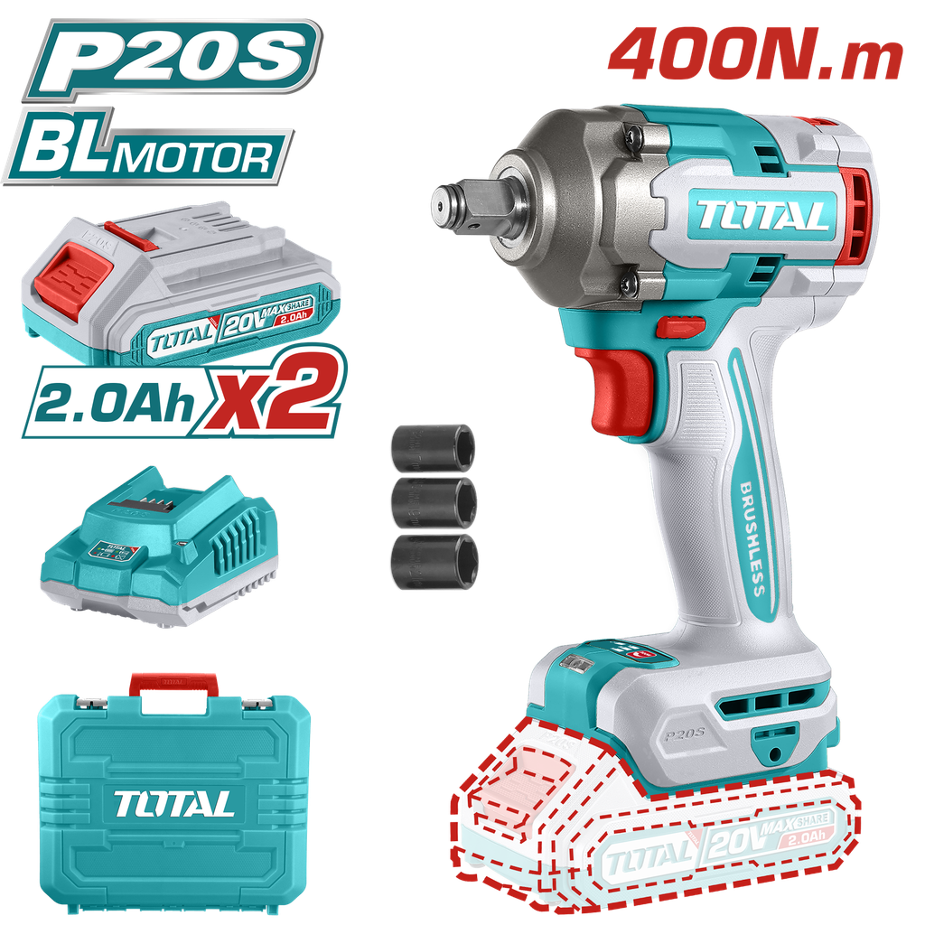 UTIWLI2040 Llave de impacto 1/2" 20V Brushless 400 Nm Kit 2 baterías 2A con cargador
