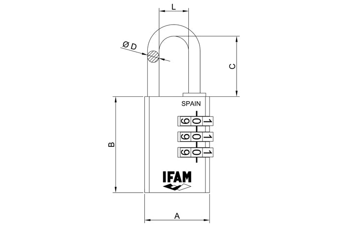000617 Candado 28 mm de clave 3 diales C30R Serie CR