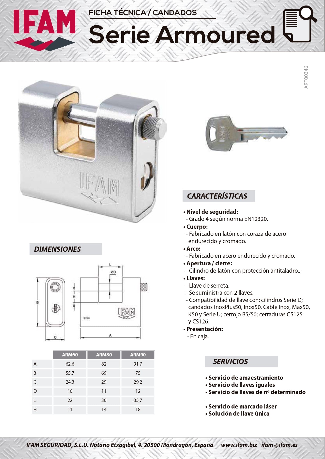 052080 Candado 82 mm con coraza de acero inoxidable ARM80 Serie Armoured