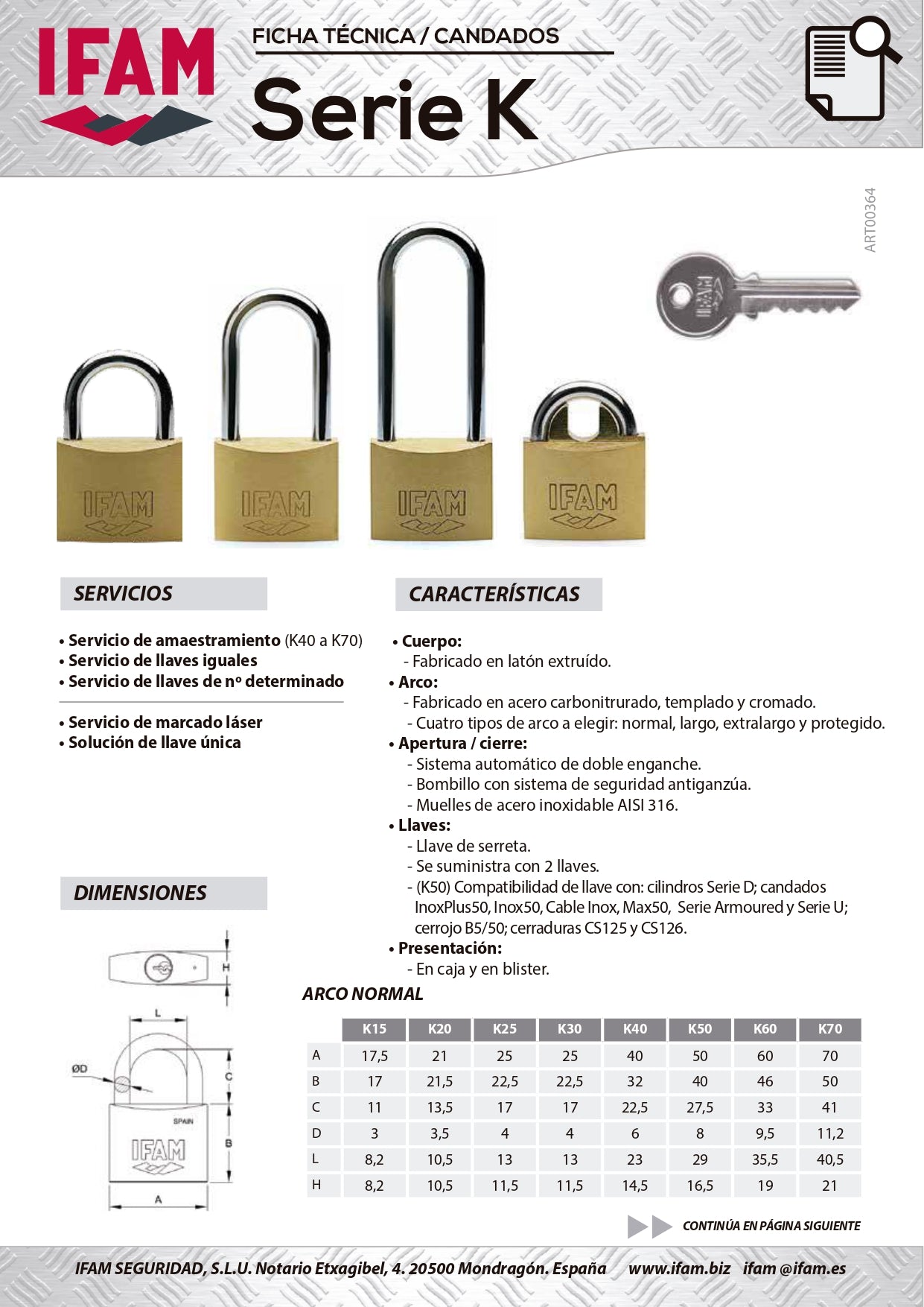 012003 Candado K20 blíster con 3 unidades 21 mm arco normal Serie K