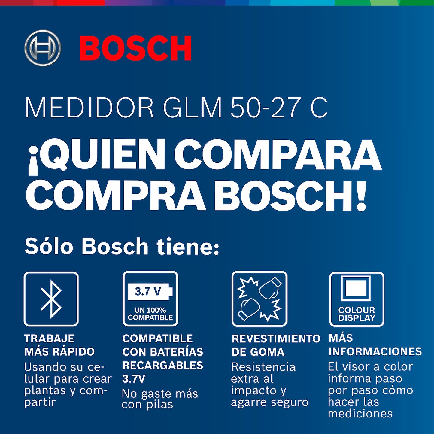 Medidor láser Bosch GLM 50-27 C, 50 metros, con Bluetooth