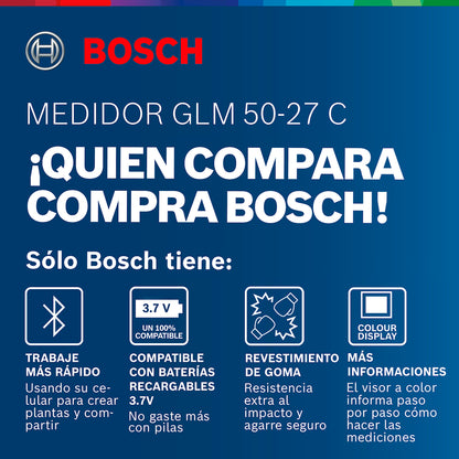 Medidor láser Bosch GLM 50-27 C, 50 metros, con Bluetooth
