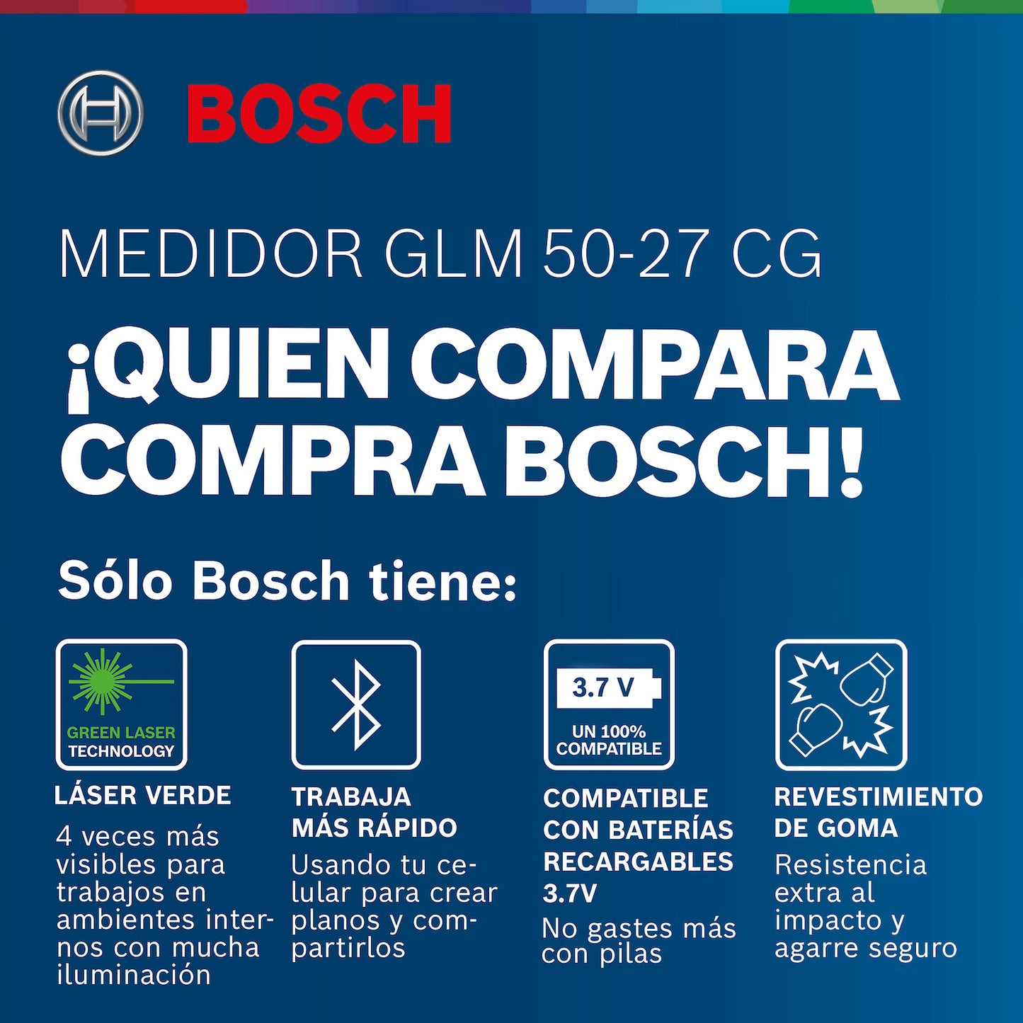 Medidor láser verde Bosch GLM 50-27 CG con Bluetooth