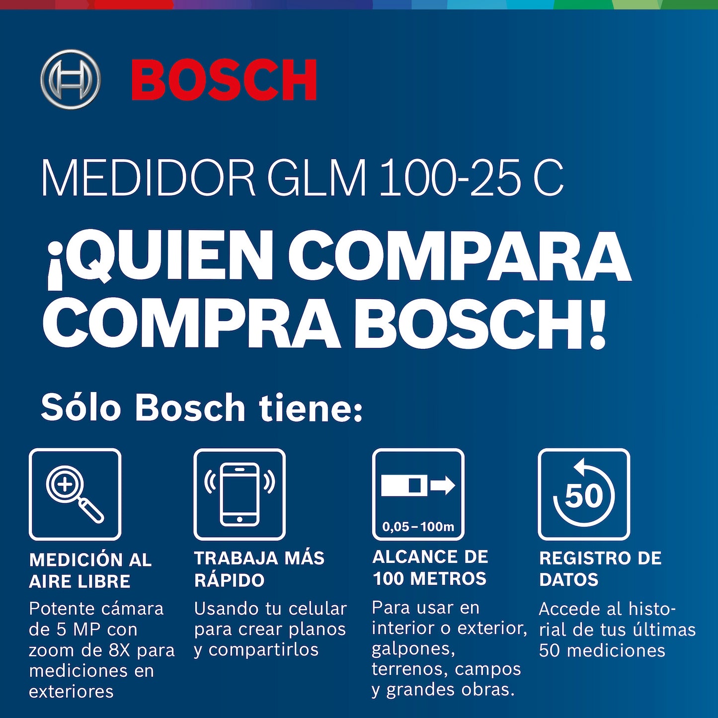 Medidor láser Bosch GLM 100-25 C alcance 100m con Bluetooth