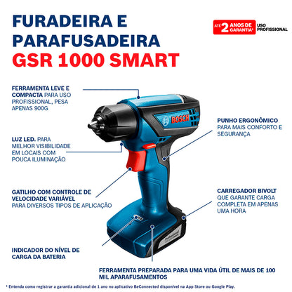 06019F40G0-000 Taladro atornillador inal Bosch GSR 1000 Smart +kit +Maletín