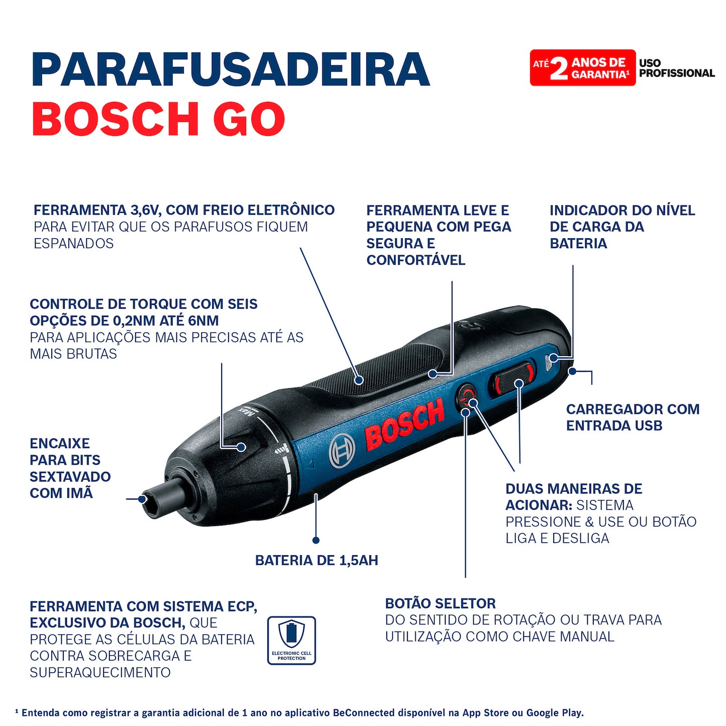 06019H21E0-000 Atornillador inalámbrico Bosch Go 3,6V BIVOLT