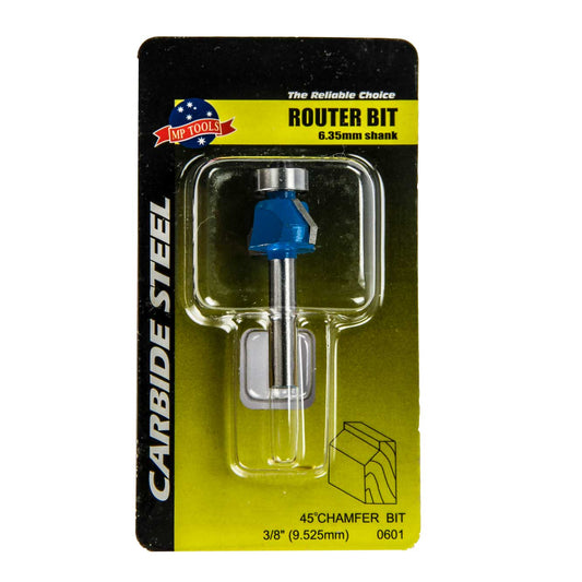 1128253 Fresa de carburo de tungsteno chaflan para rebordear a 45° 3/8" vástago de 1/4" 0601